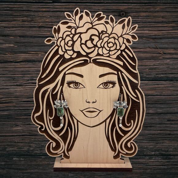 FEDERICO JIMENEZ Sterling Silver & Light Green Glass Love Birds Drop Earrings - Picture 3 of 3